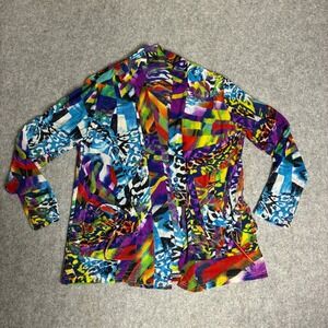 Vintage 90s Creation Womens PS Multicolor Abstract Art Print Cardigan Jacket